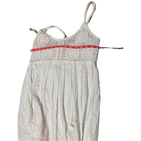 Chaudry White Linen Gypsy Dress, Medium, Crochet Top - Picture 3 of 6